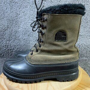 Sorel Caribou Boots Mens Size 9 Waterproof Nubuck Leather Fleece Wool Lined USA